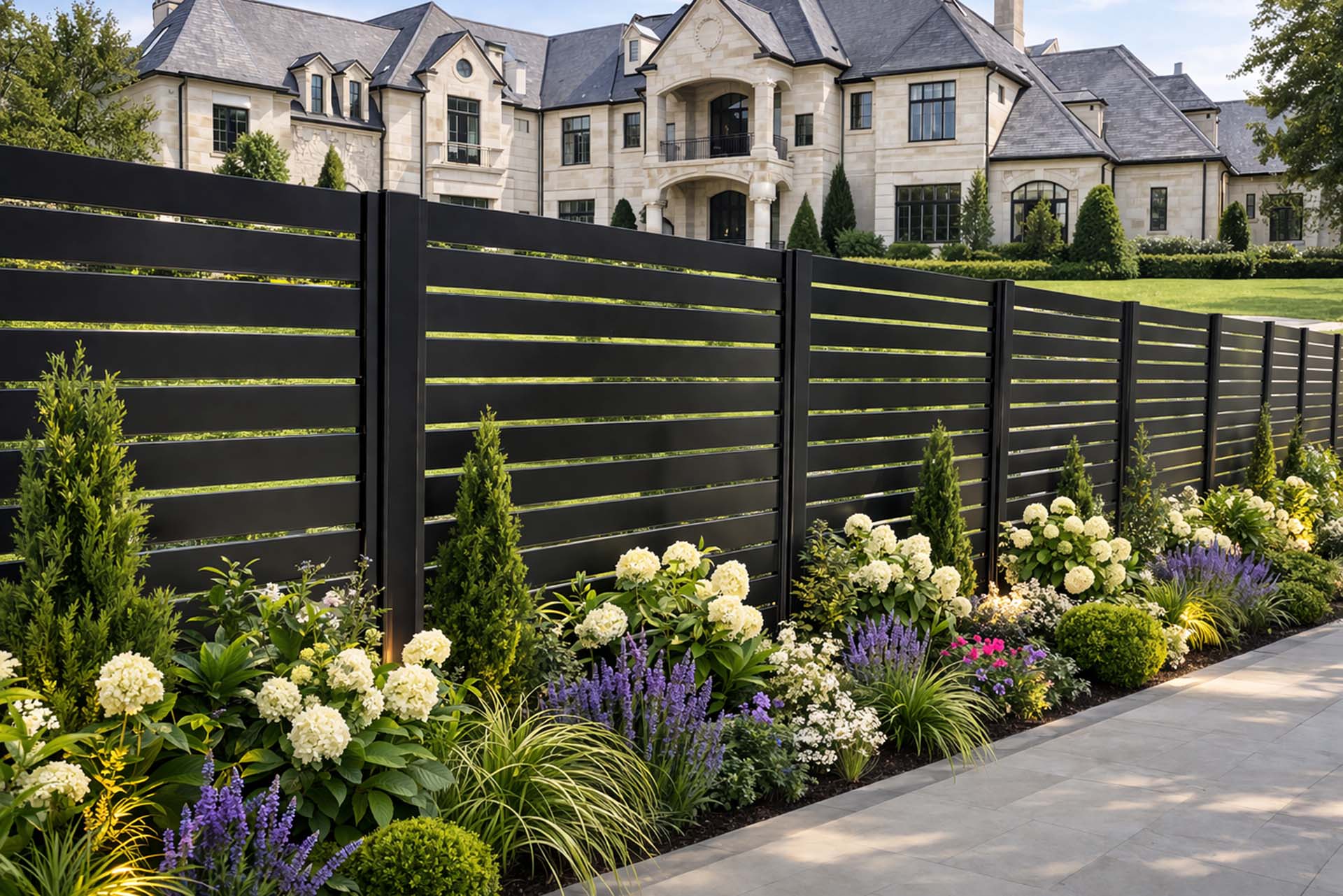 Front Sidewalk and QuickScreen Luxury Fence at a Luxury Estate